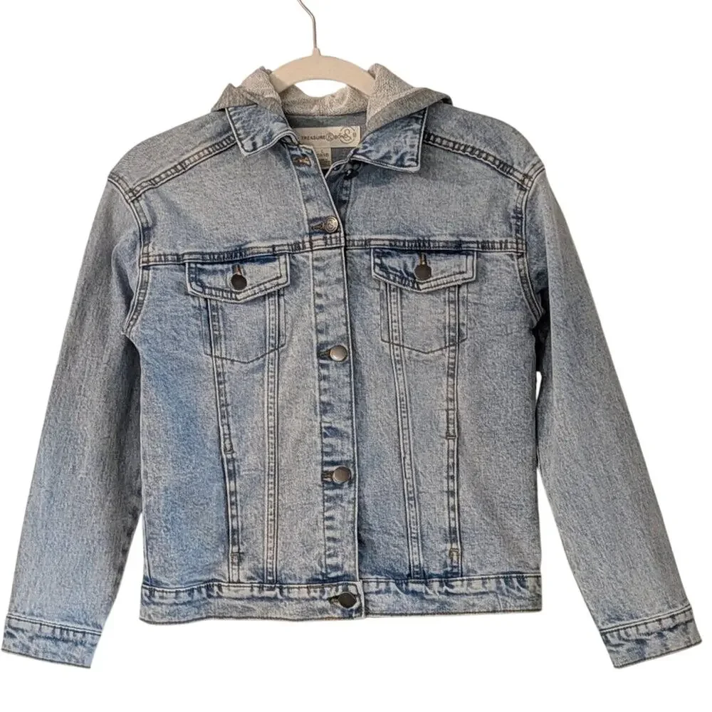 Treasure & Bond Girls' Jean Jacket with Grey Hoodie NWT L (10-12)